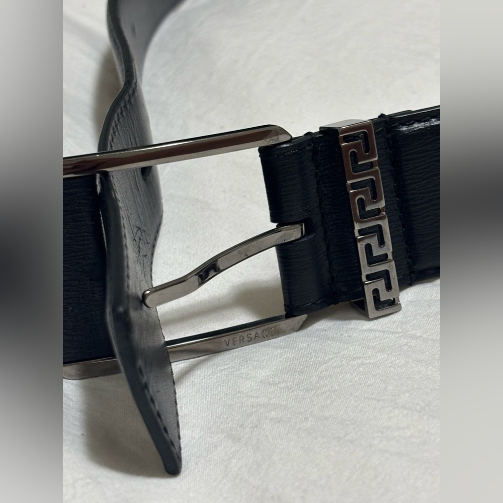 Men’s Versace Black Belt Bag with Greek Key Design